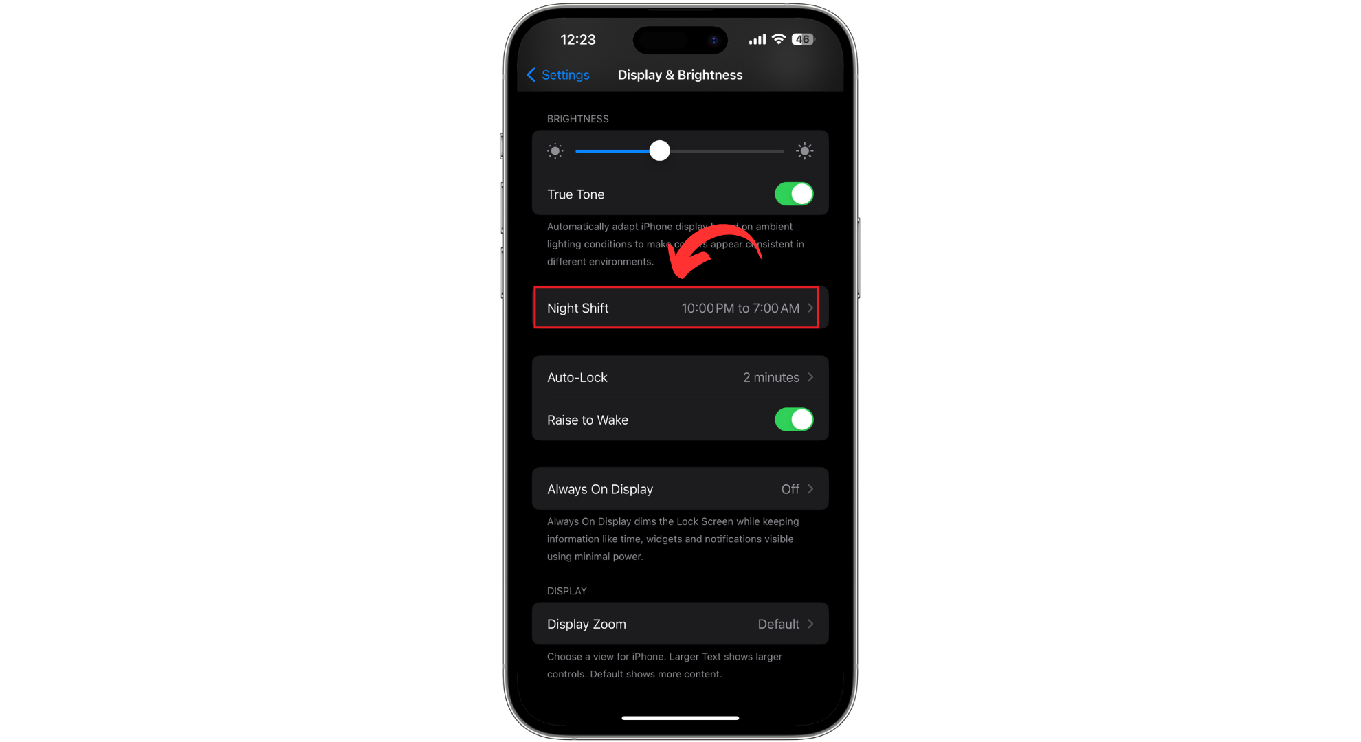 اضغط على Night Shift