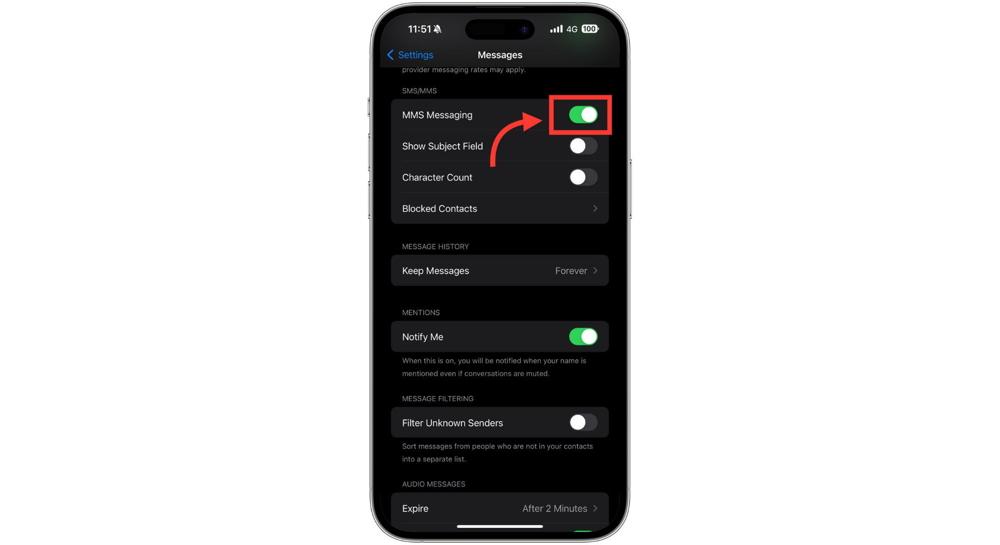 قم بتشغيل MMS Messaging