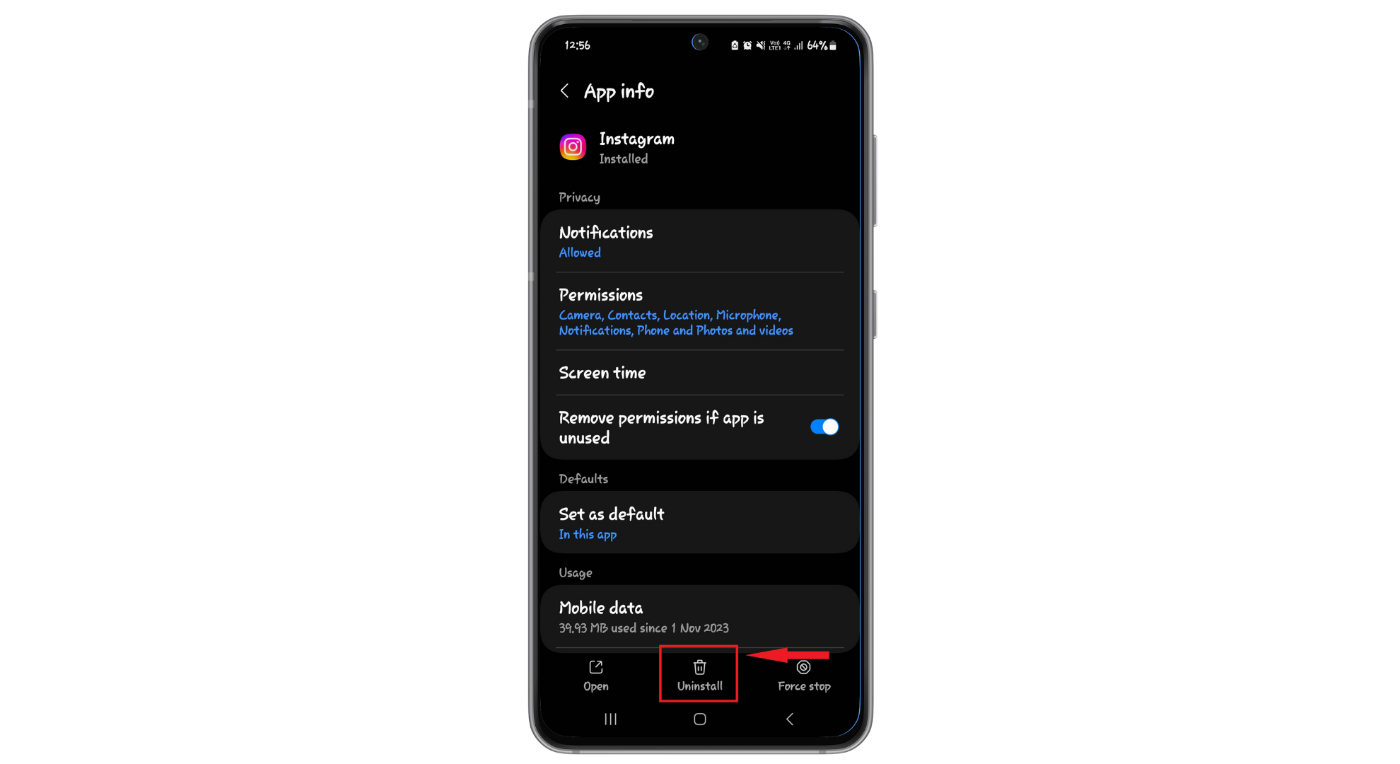 اضغط على إلغاء التثبيت