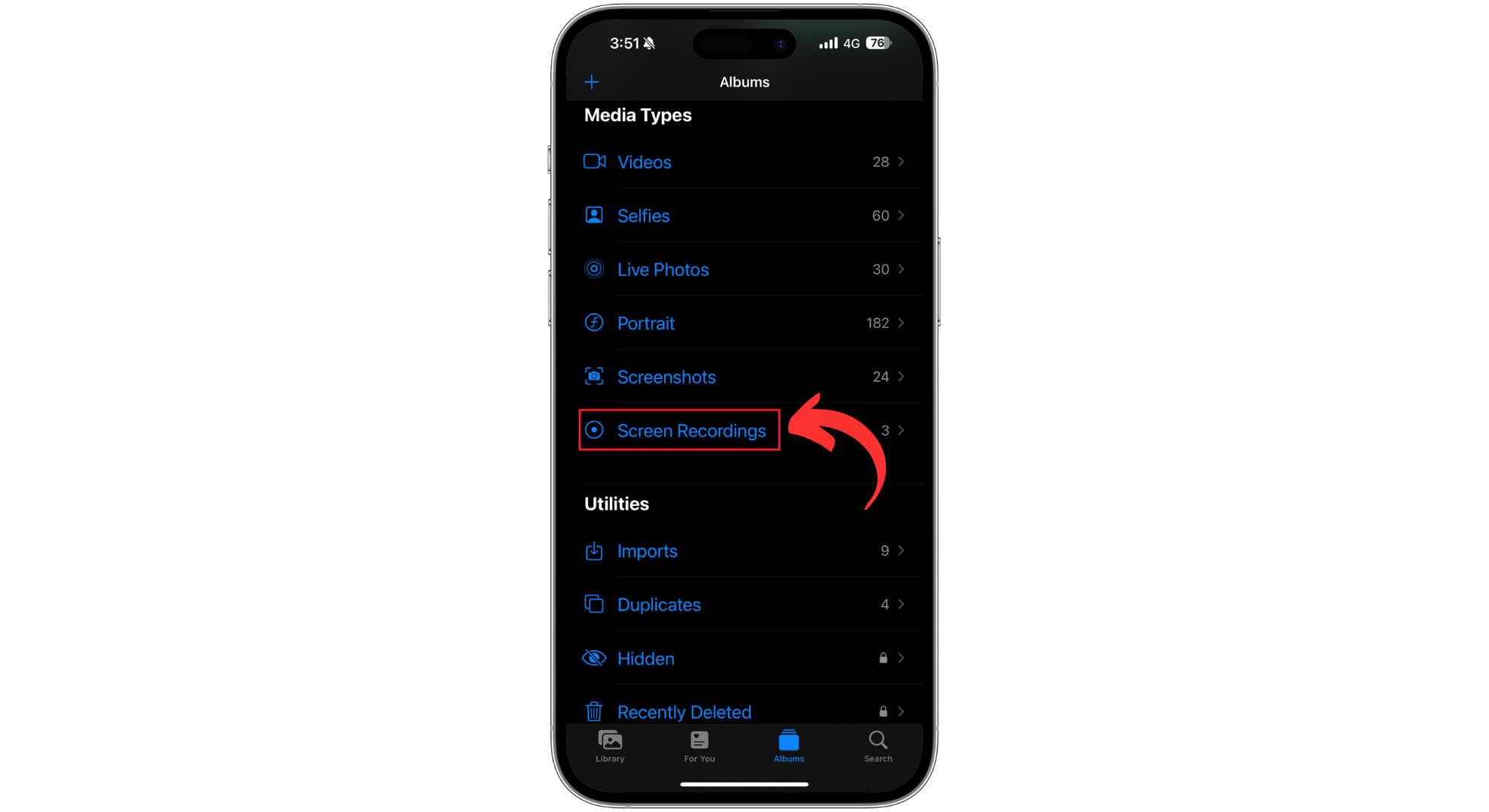 اضغط على تسجيلات الشاشة