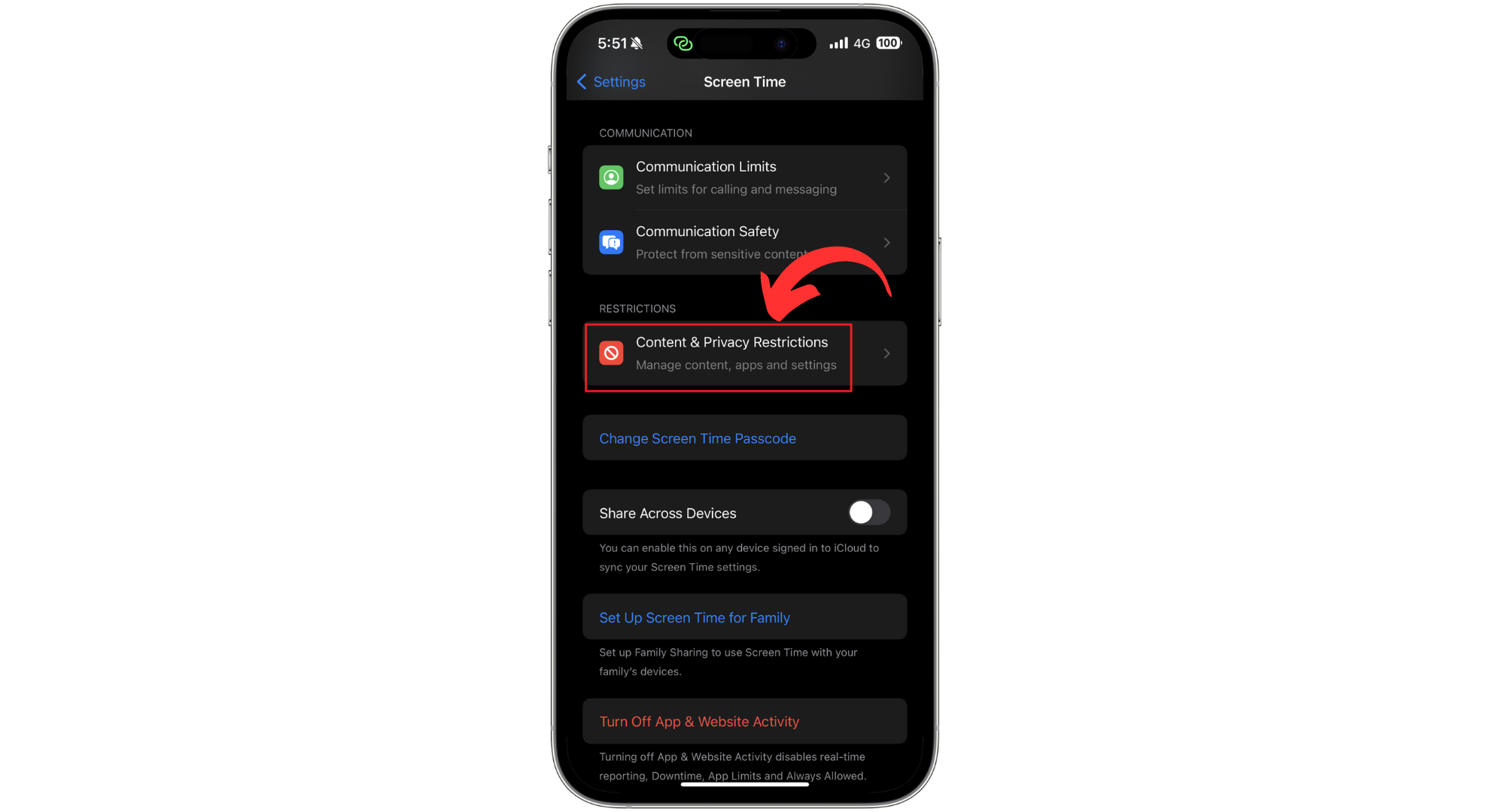 اضغط على قيود المحتوى والخصوصية.