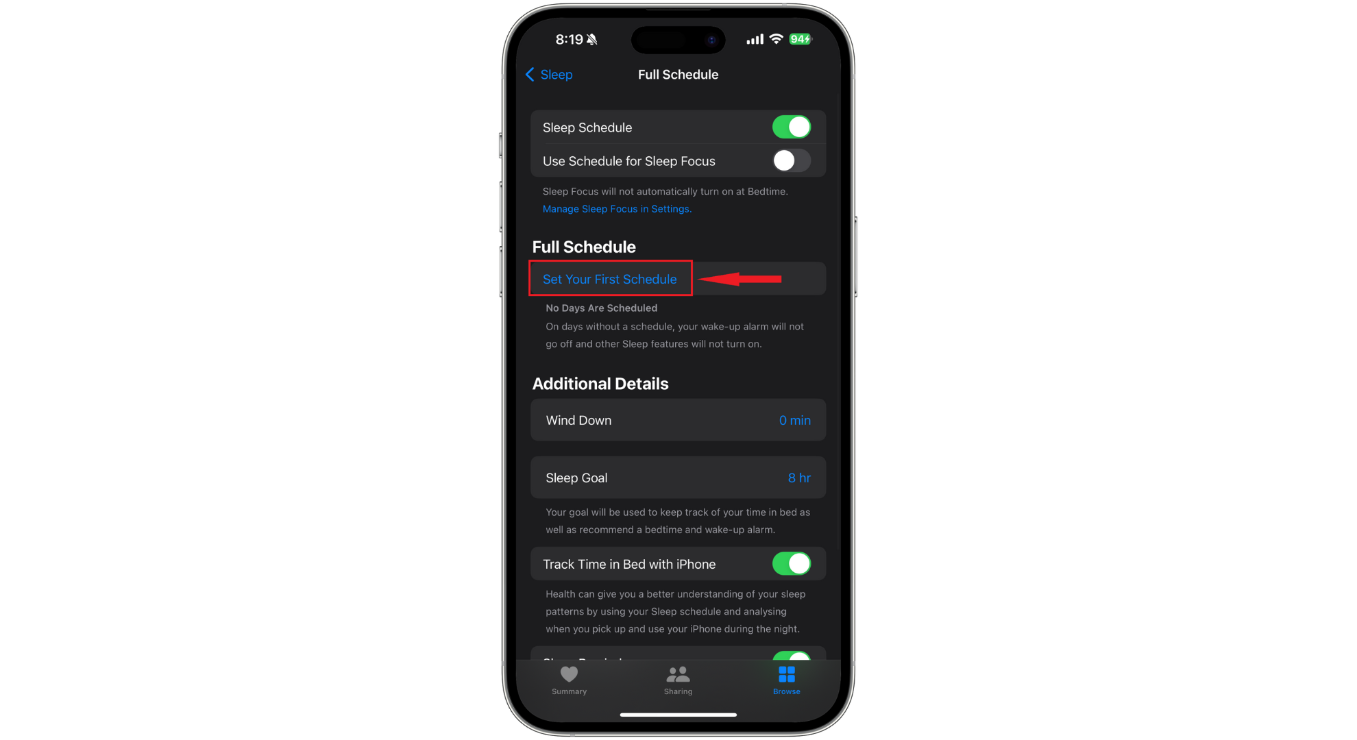 انقر على تعيين جدولك الأول