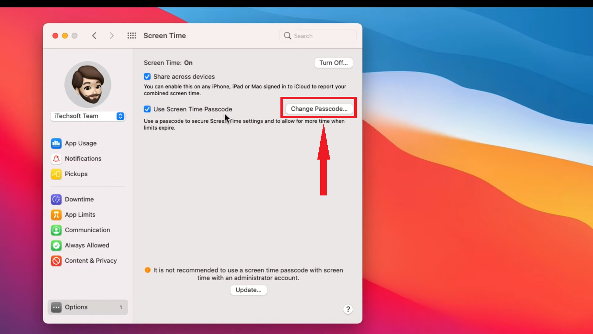انقر على Change Passcode