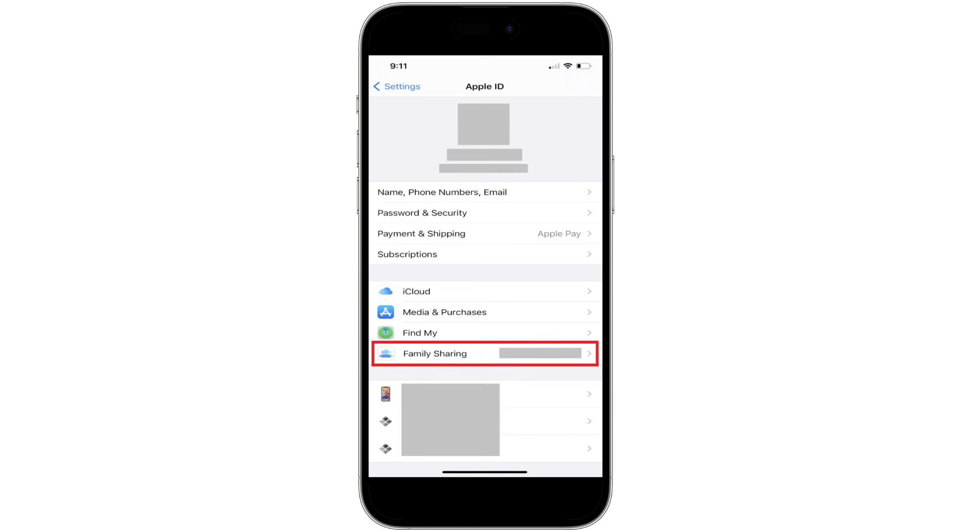 اضغط على المشاركة العائلية