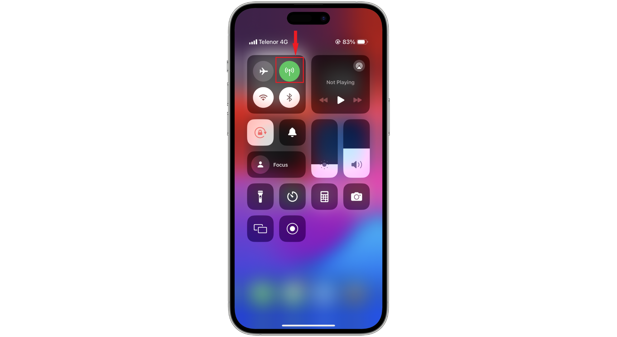 اضغط على وضع الطيران لإيقاف تشغيله