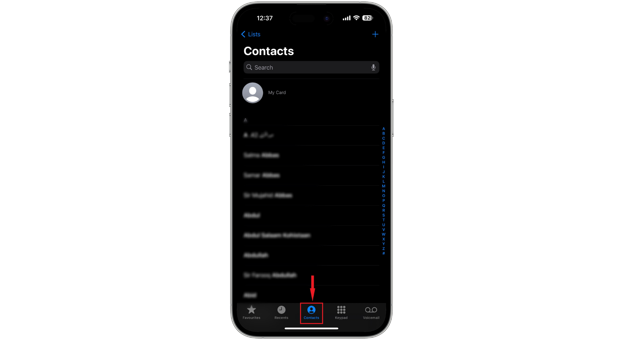 انقر على قسم جهات الاتصال