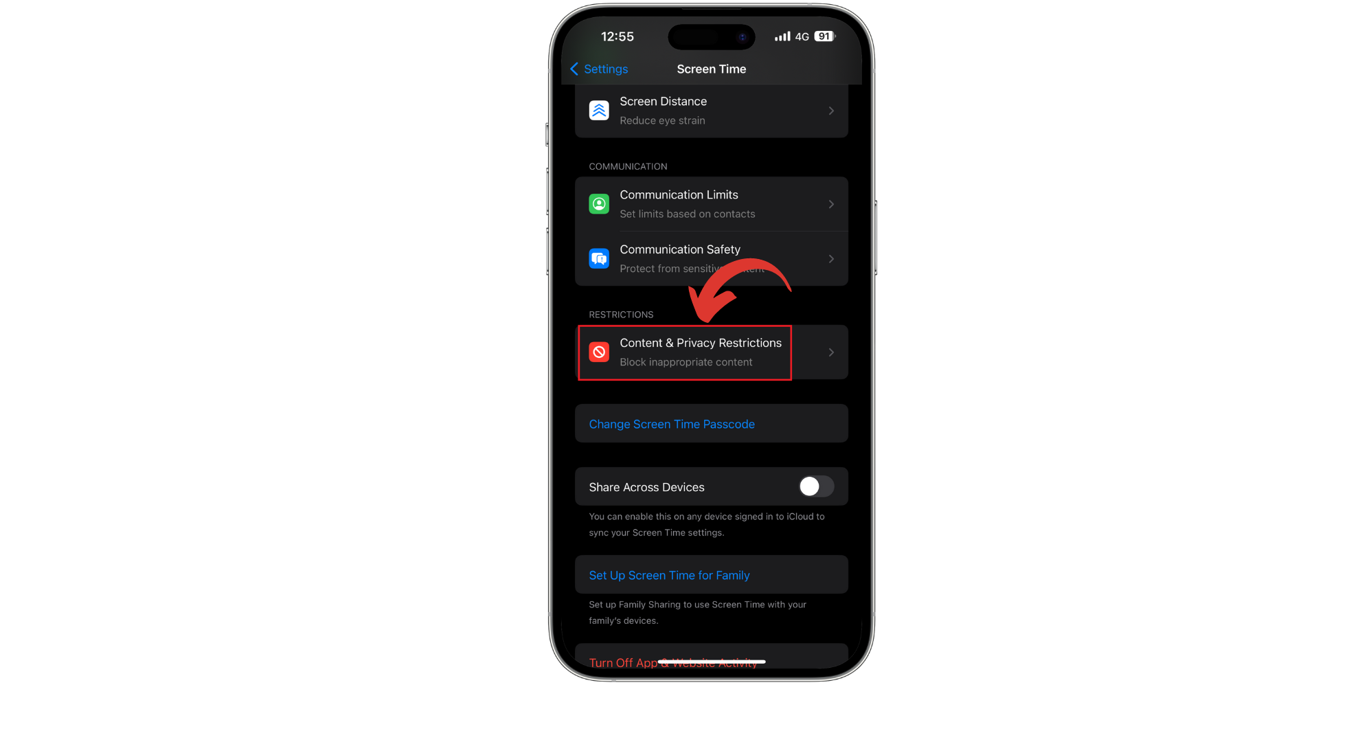 انقر على Content & Privacy Restrictions