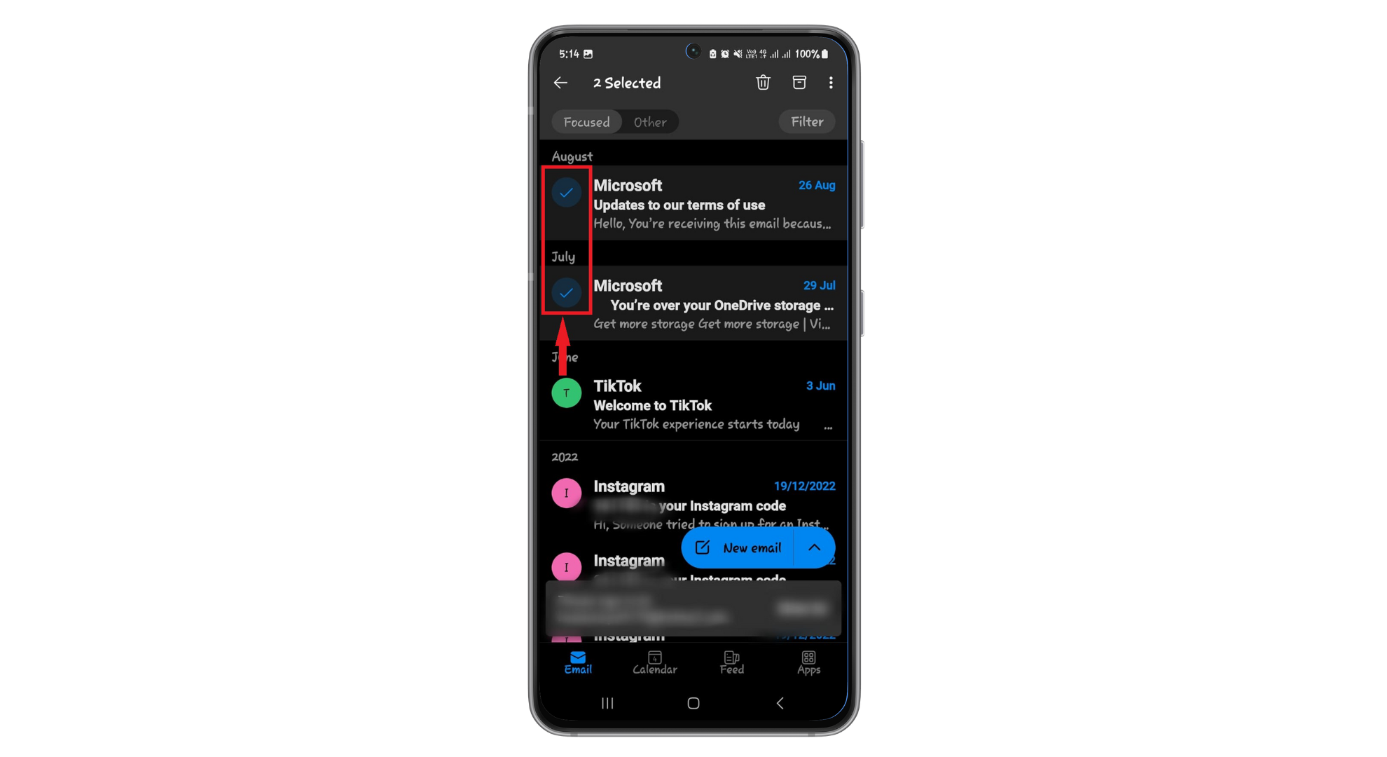 حدد رسائل بريد إلكتروني أخرى