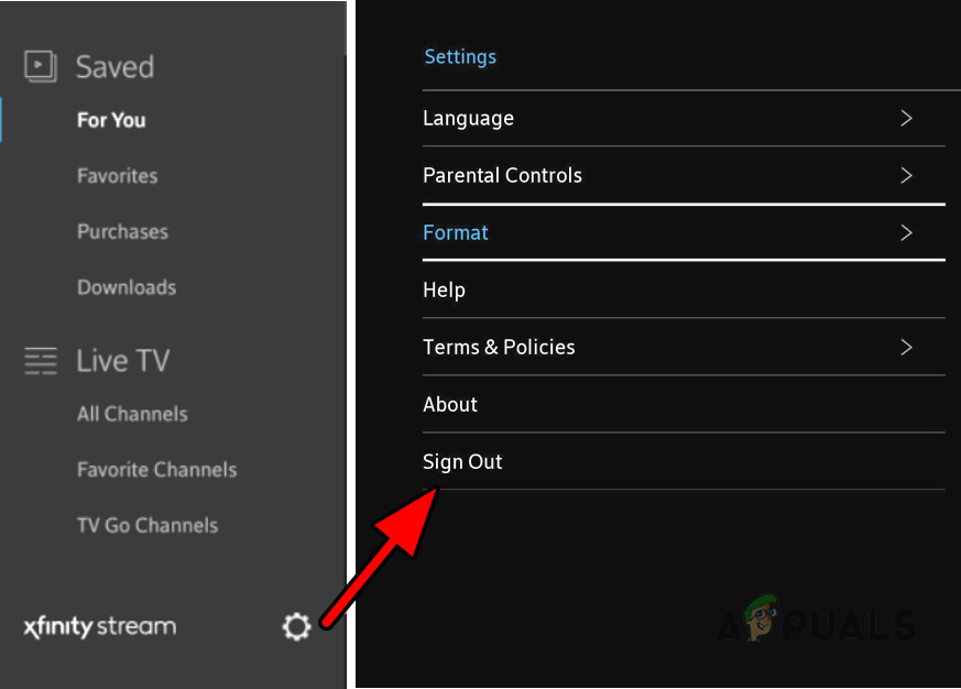 تسجيل الخروج من تطبيق Xfinity Stream