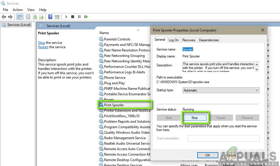 إيقاف خدمة Print Spooler