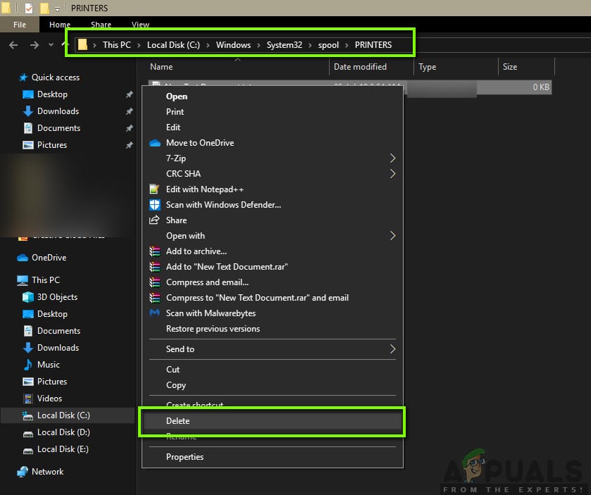 حذف ملفات Spooler