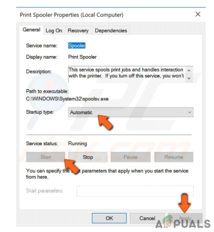 خصائص Print Spooler
