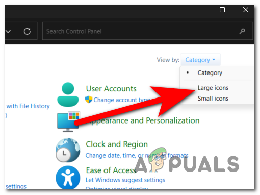 تحديد وضع عرض الأيقونات الكبيرة (Large icons)