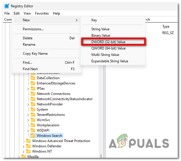 إنشاء قيمة DWORD جديدة
