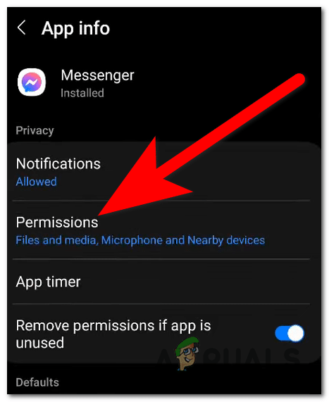 الوصول إلى قسم الأذونات