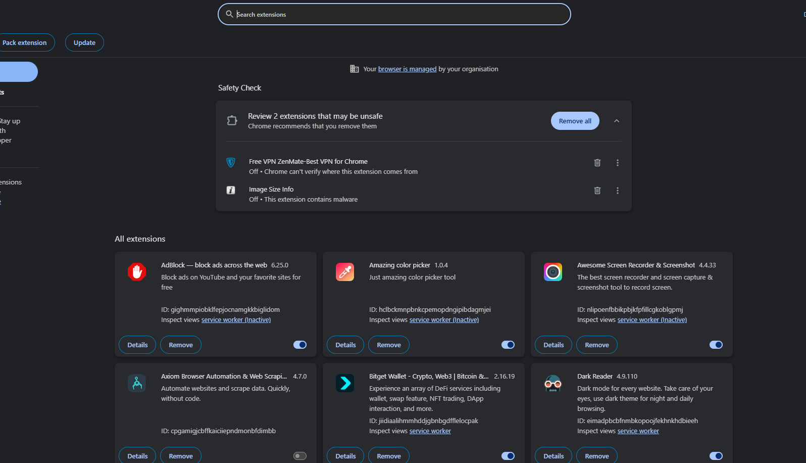 لقطة شاشة لإزالة إضافة