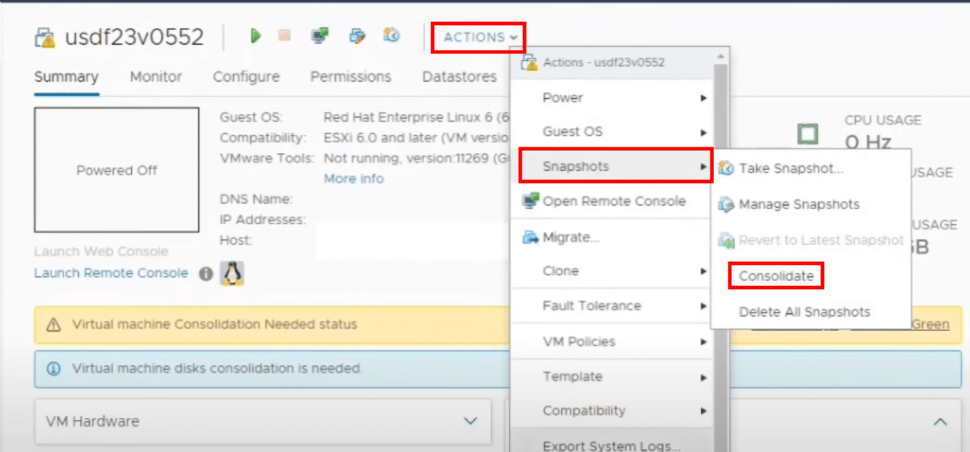 خطوات دمج أقراص الجهاز الافتراضي.