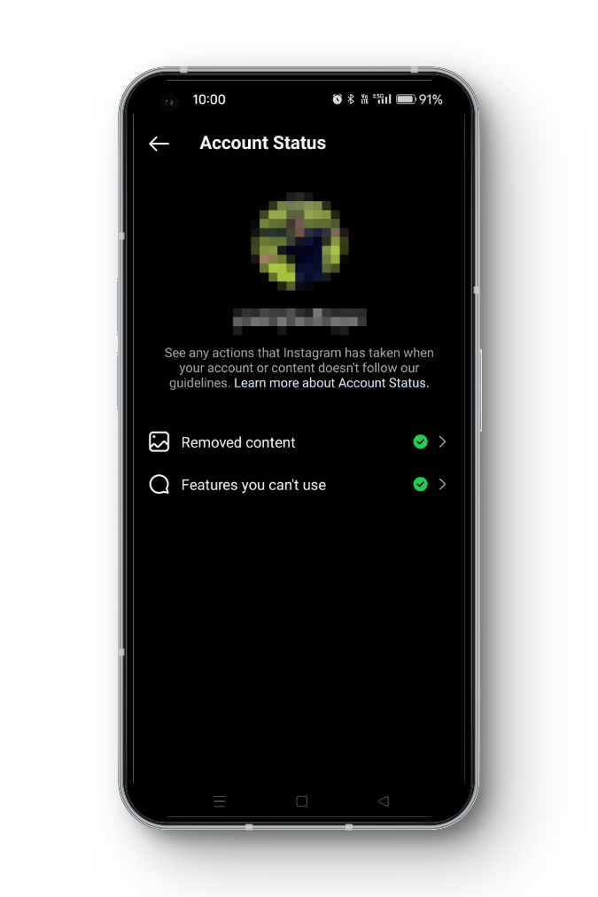 معلومات حالة الحساب - Instagram