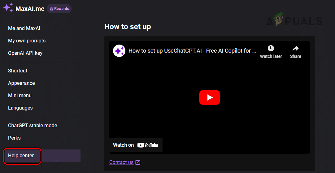 استخدم مركز مساعدة إضافة MaxAI.me