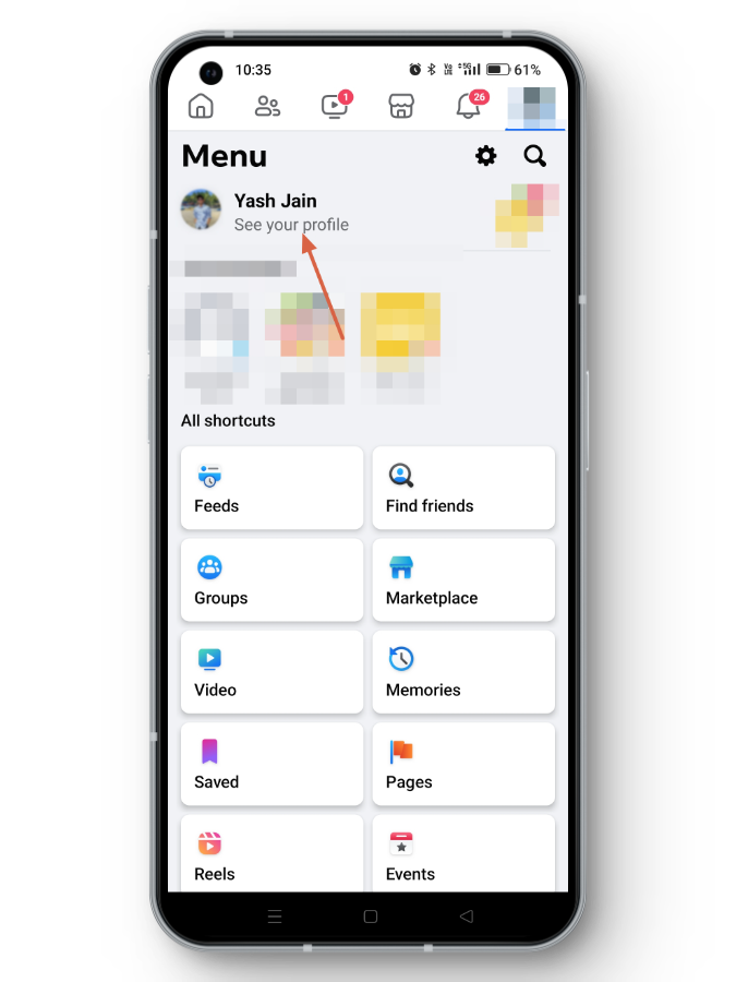 عرض ملفك الشخصي على Facebook في التطبيق