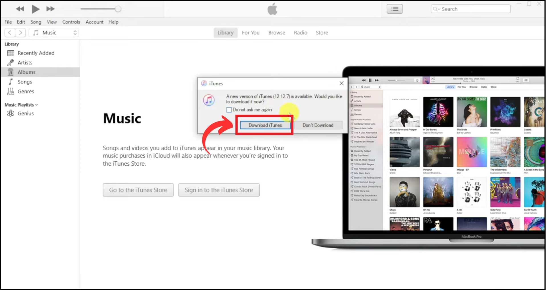 انقر على تنزيل iTunes