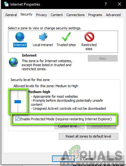 تعطيل الوضع المحمي - Internet Explorer