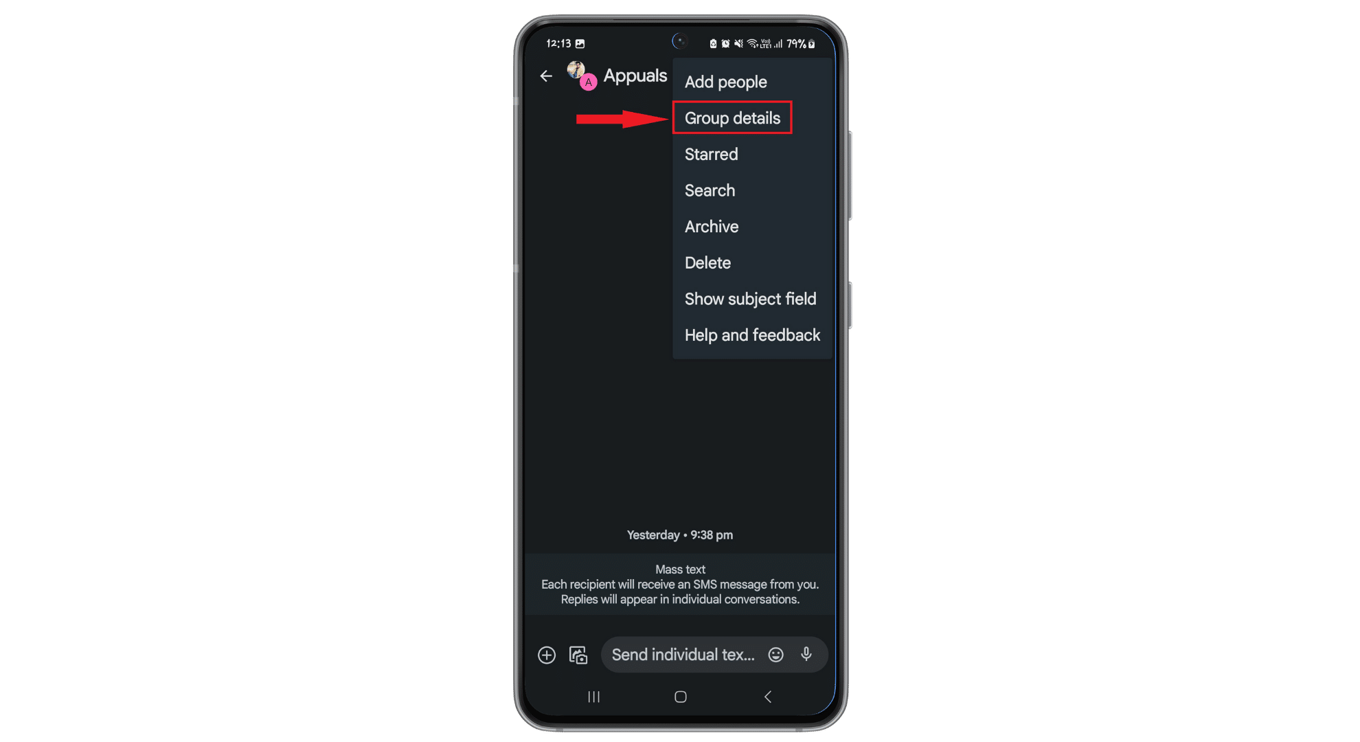 انقر على تفاصيل المجموعة