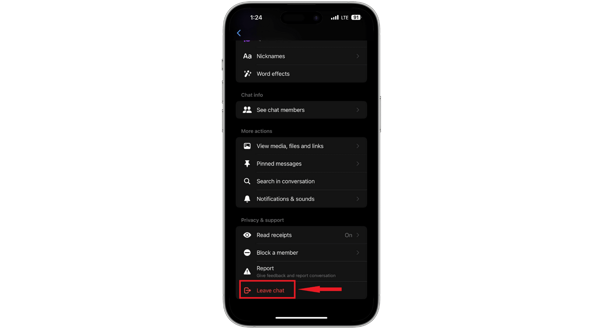 اضغط على مغادرة الدردشة