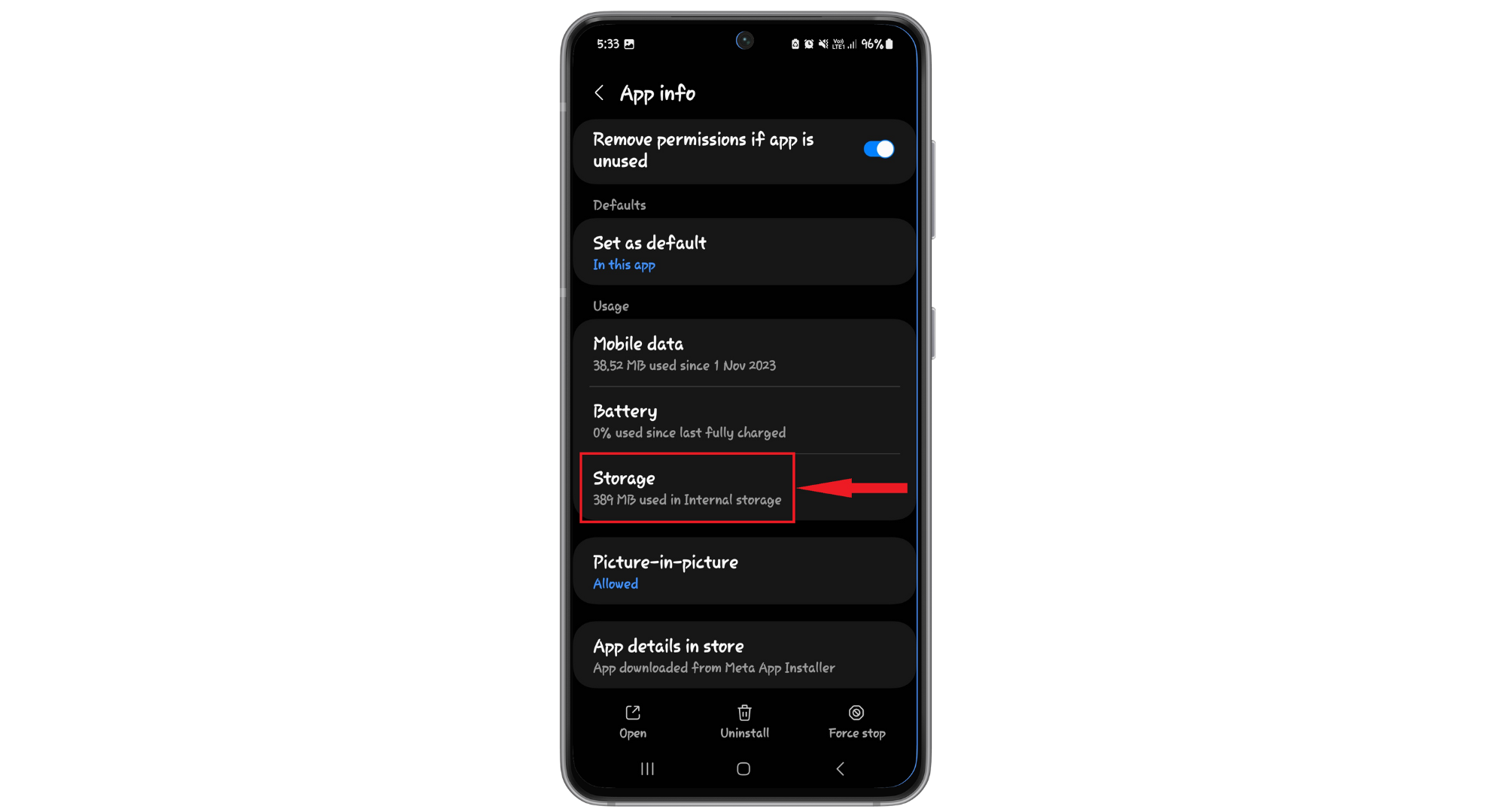 اضغط على التخزين