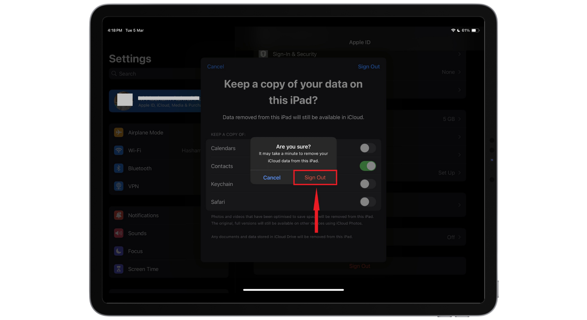 اضغط على تسجيل الخروج مرة أخرى