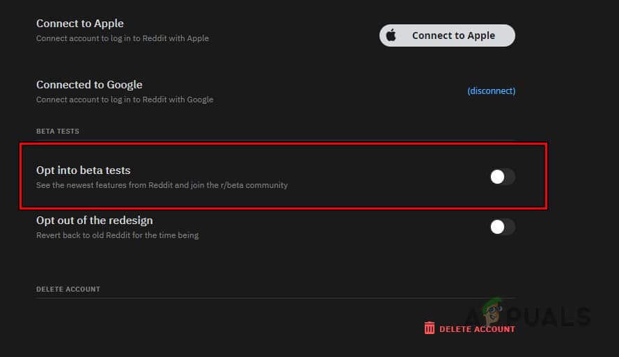تعطيل Opt Into Beta Tests على Reddit