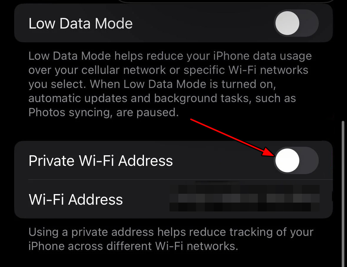 تعطيل Private Wi-Fi Address على iPhone