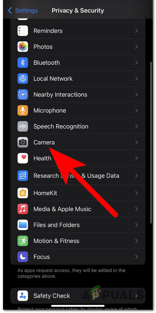 الوصول إلى إعدادات الكاميرا
