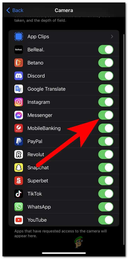 تمكين إذن الكاميرا