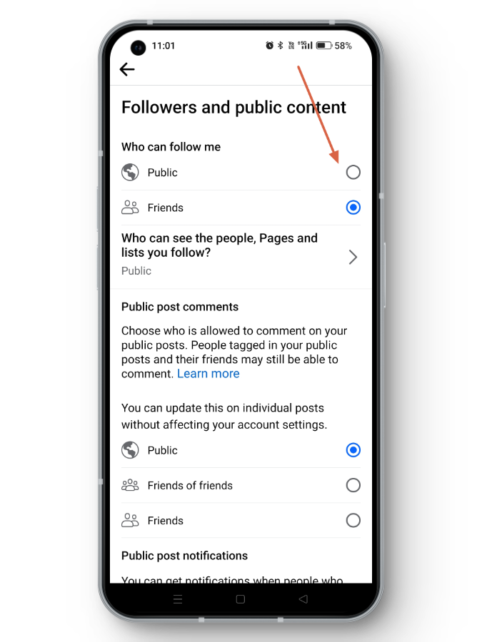 من يمكنه متابعتي على تطبيق Facebook