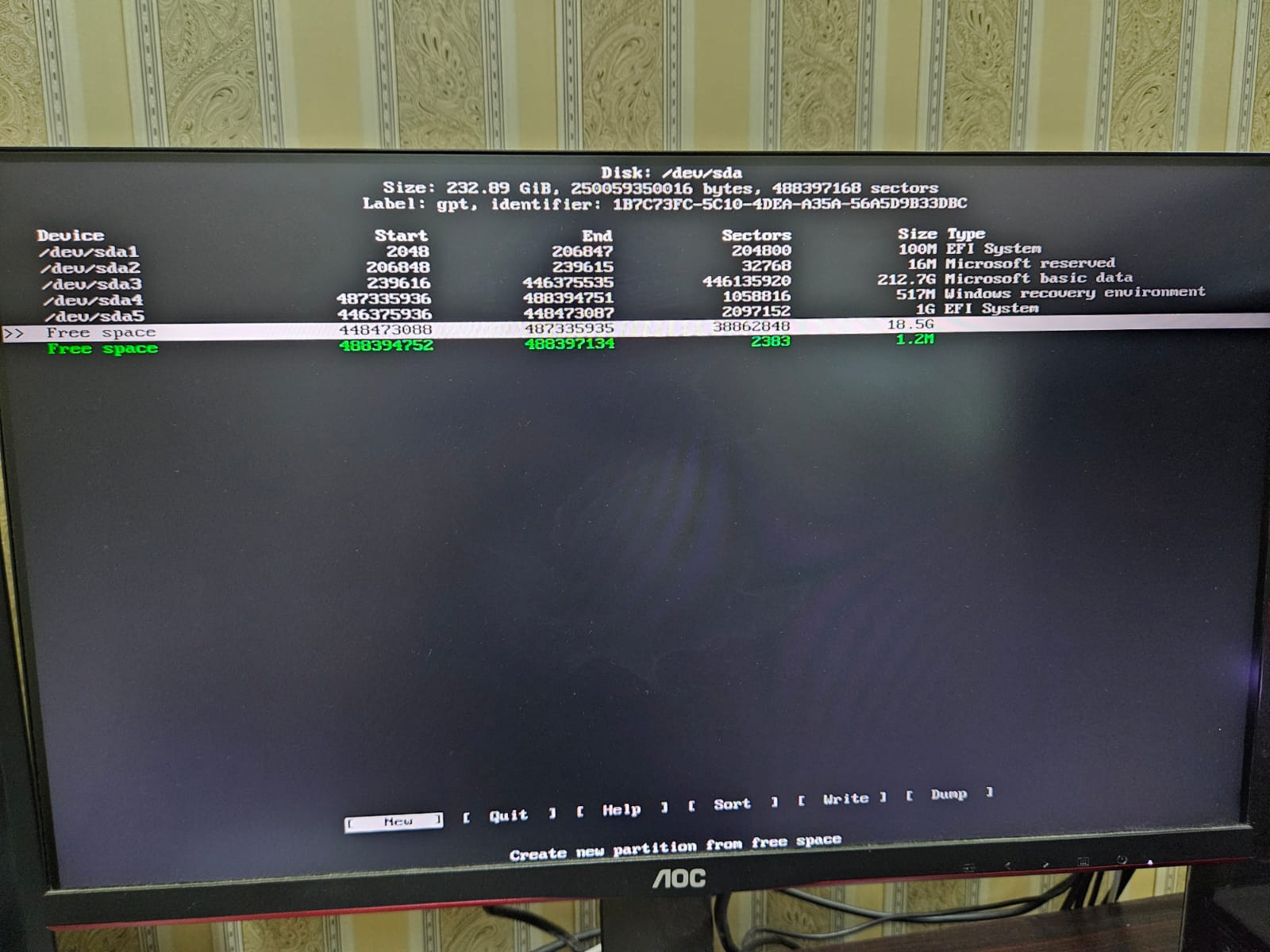 تحديد القسم A في المساحة الحرة واختيار New