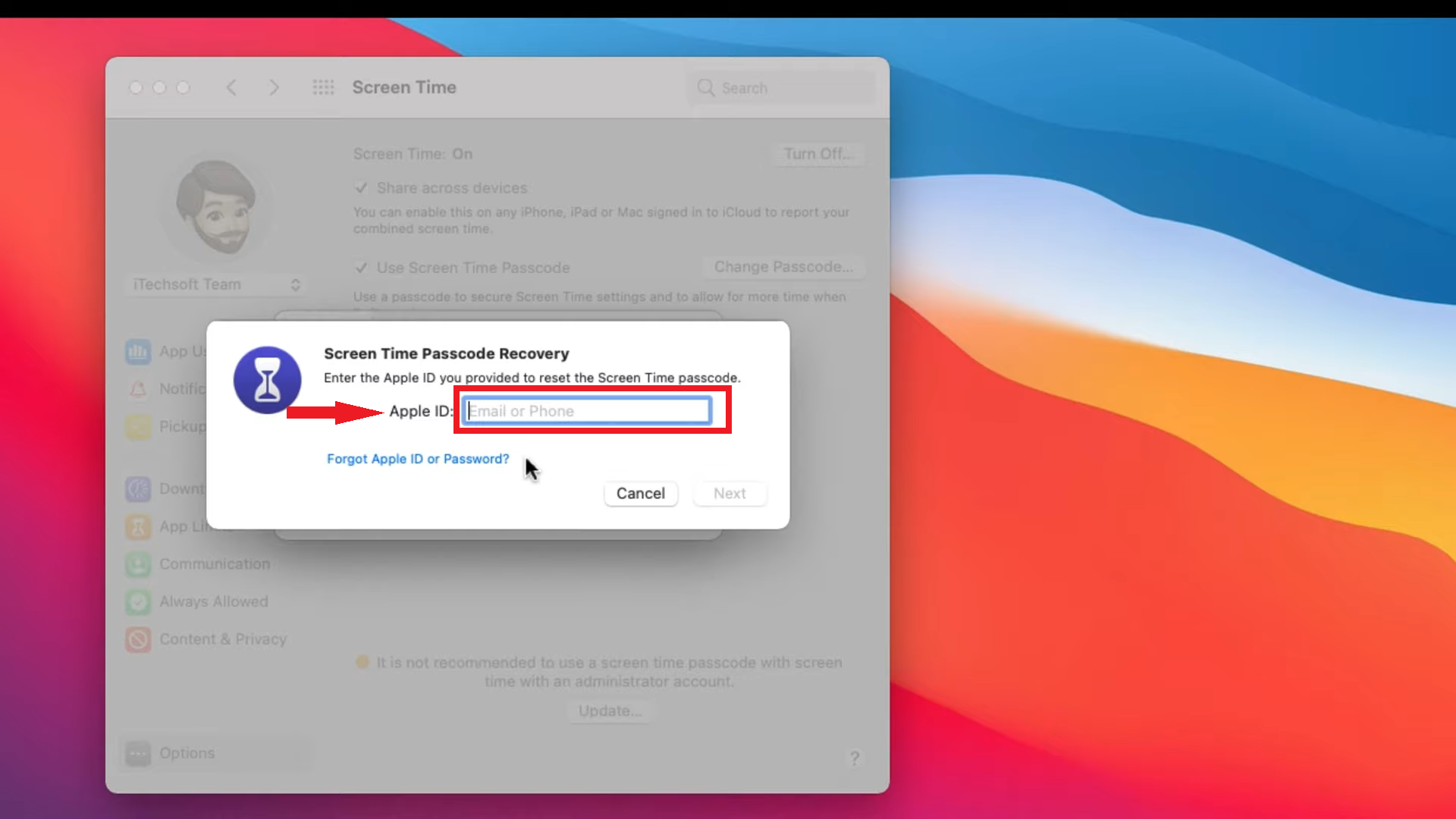 قدم تفاصيل Apple ID الخاصة بك