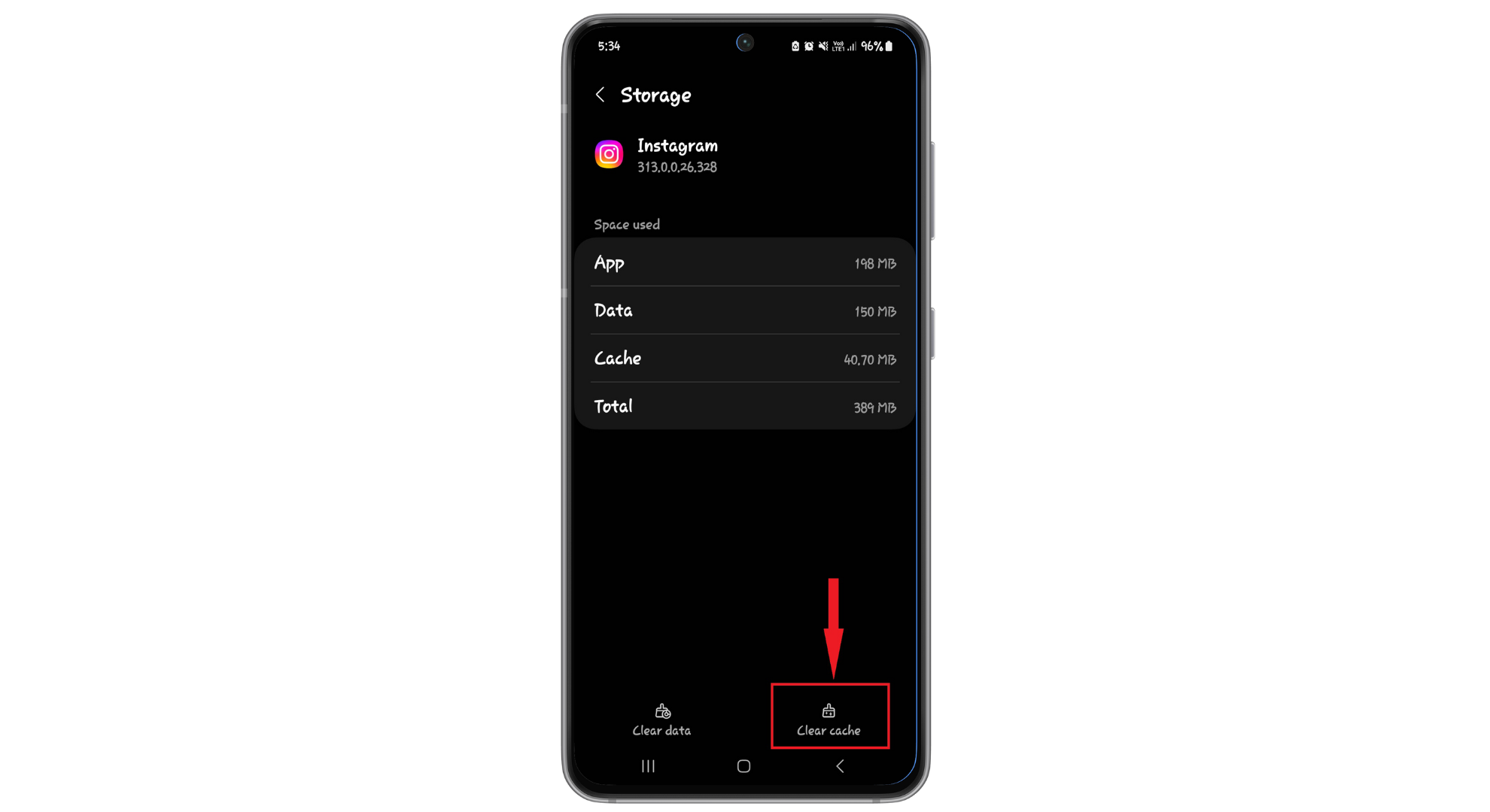 اضغط على مسح ذاكرة التخزين المؤقت