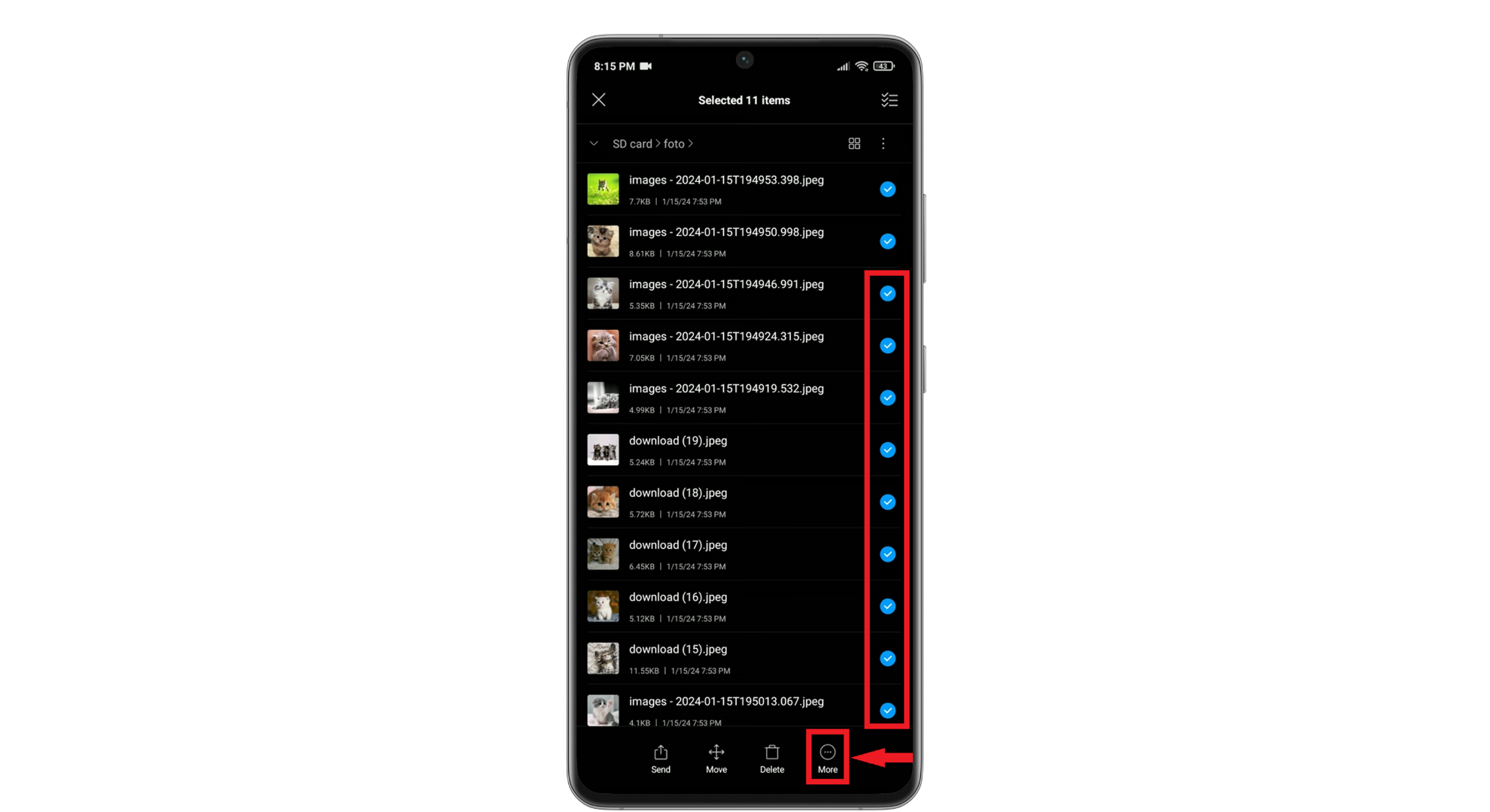 حدد الصور التي تريد نقلها