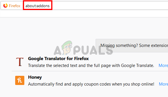 اكتب about:addons في شريط العناوين