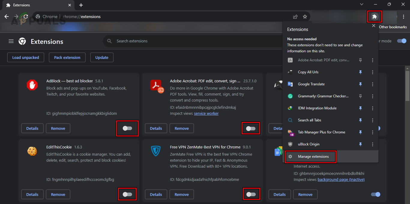 تعطيل الإضافات في Chrome