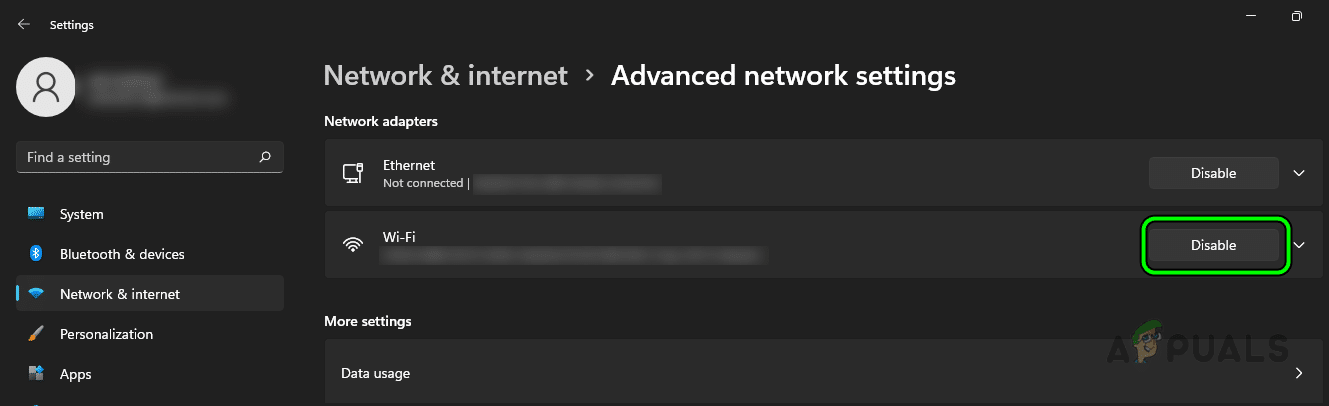 تعطيل محول شبكة Wi-Fi في إعدادات Windows