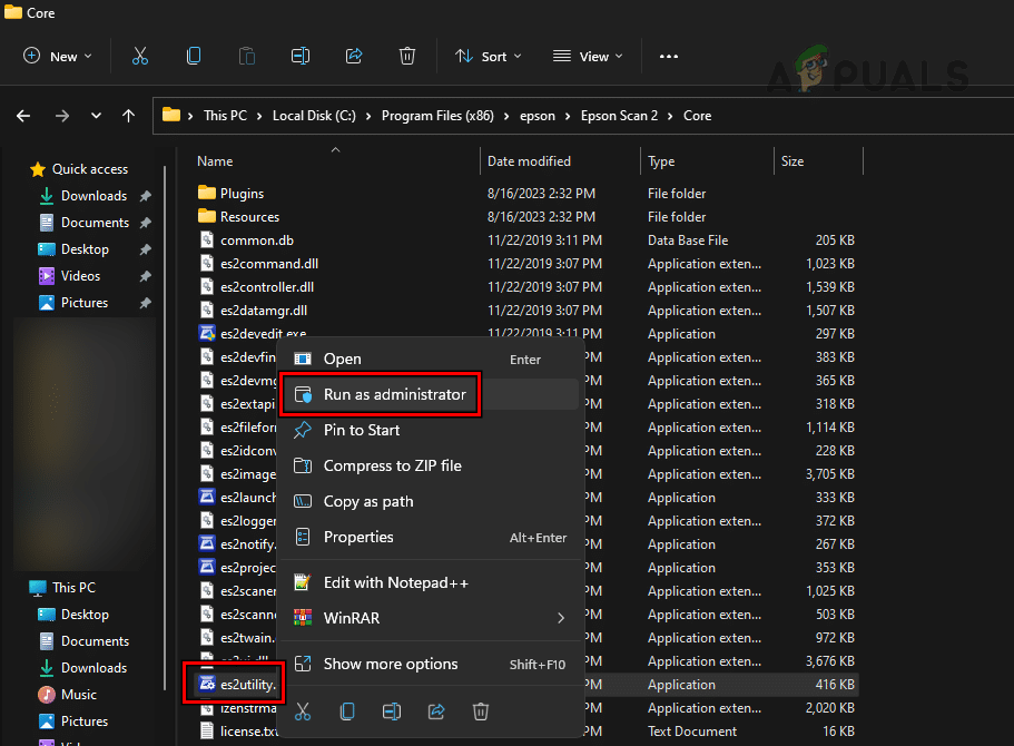 تشغيل Epson Scan 2 كمسؤول