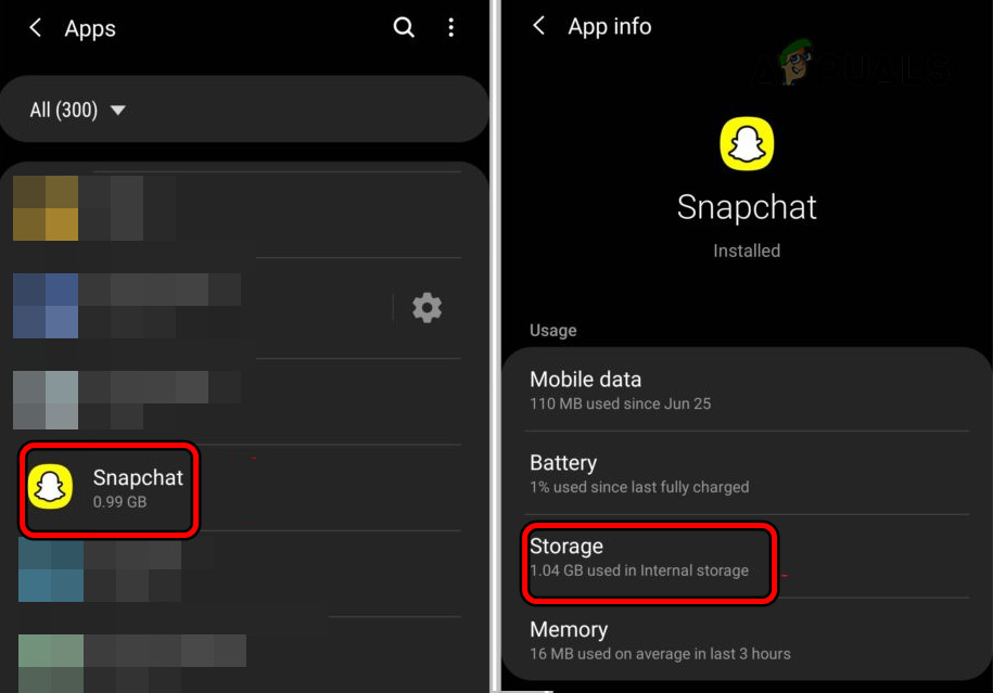 افتح إعدادات التخزين لتطبيق Snapchat على هاتف Android