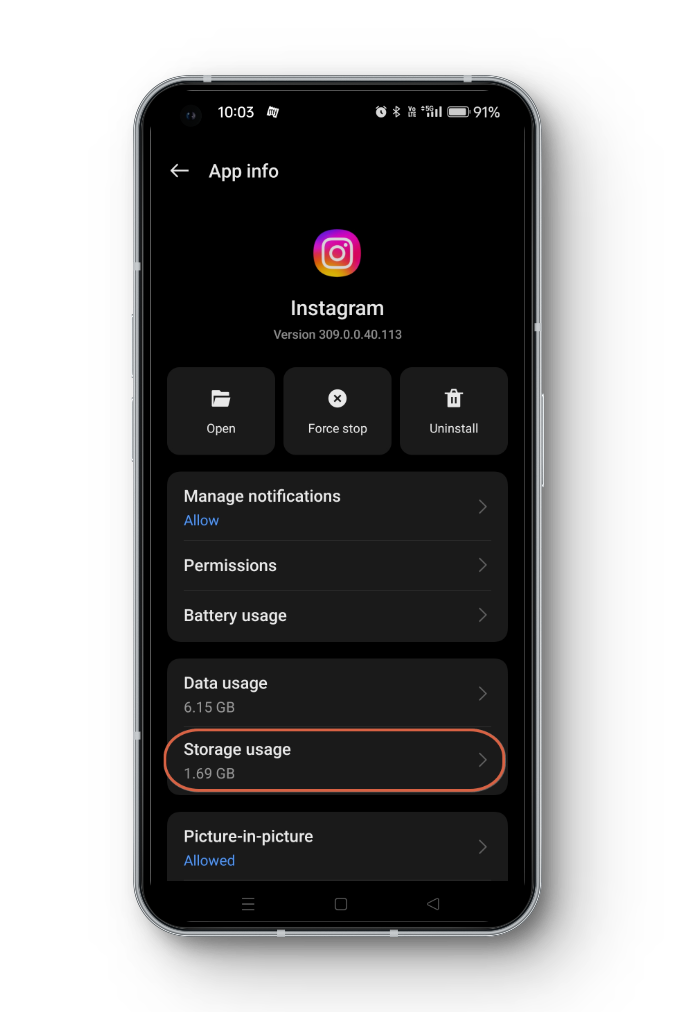 استخدام التخزين - Instagram