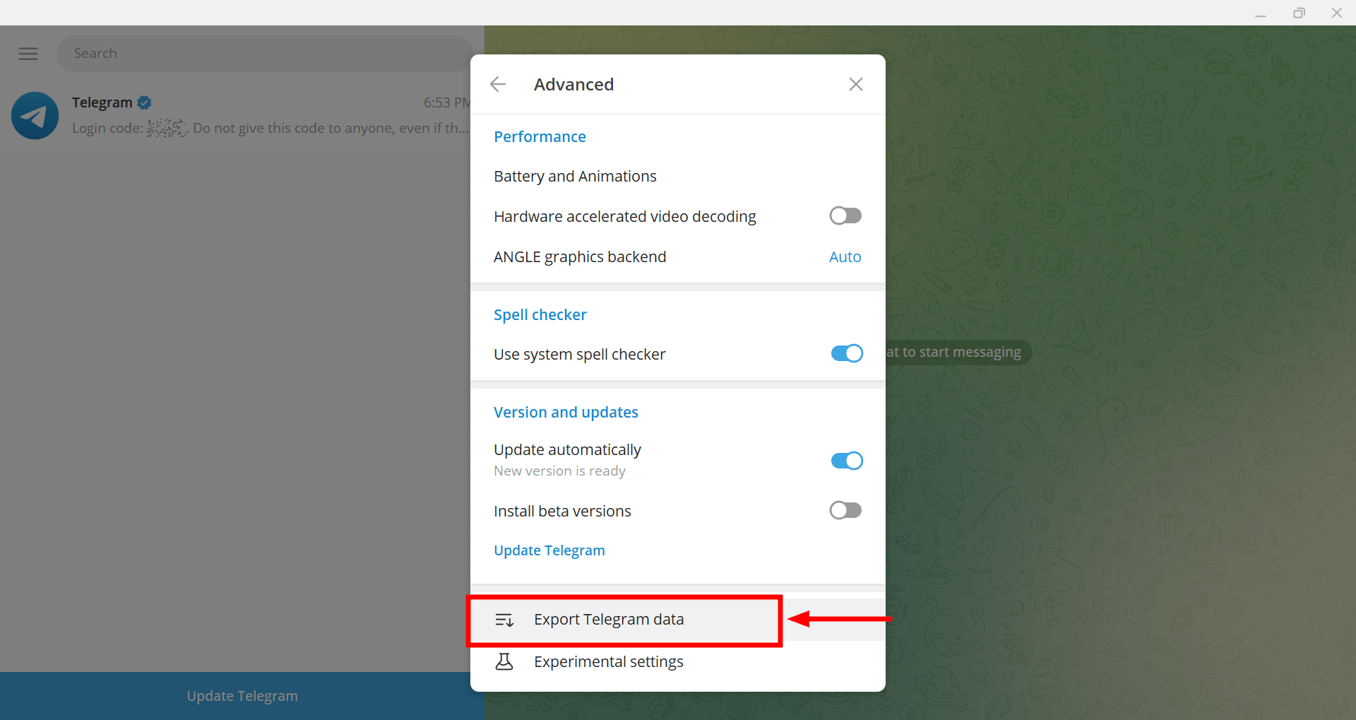 حدد الأشياء التي تريد تصديرها