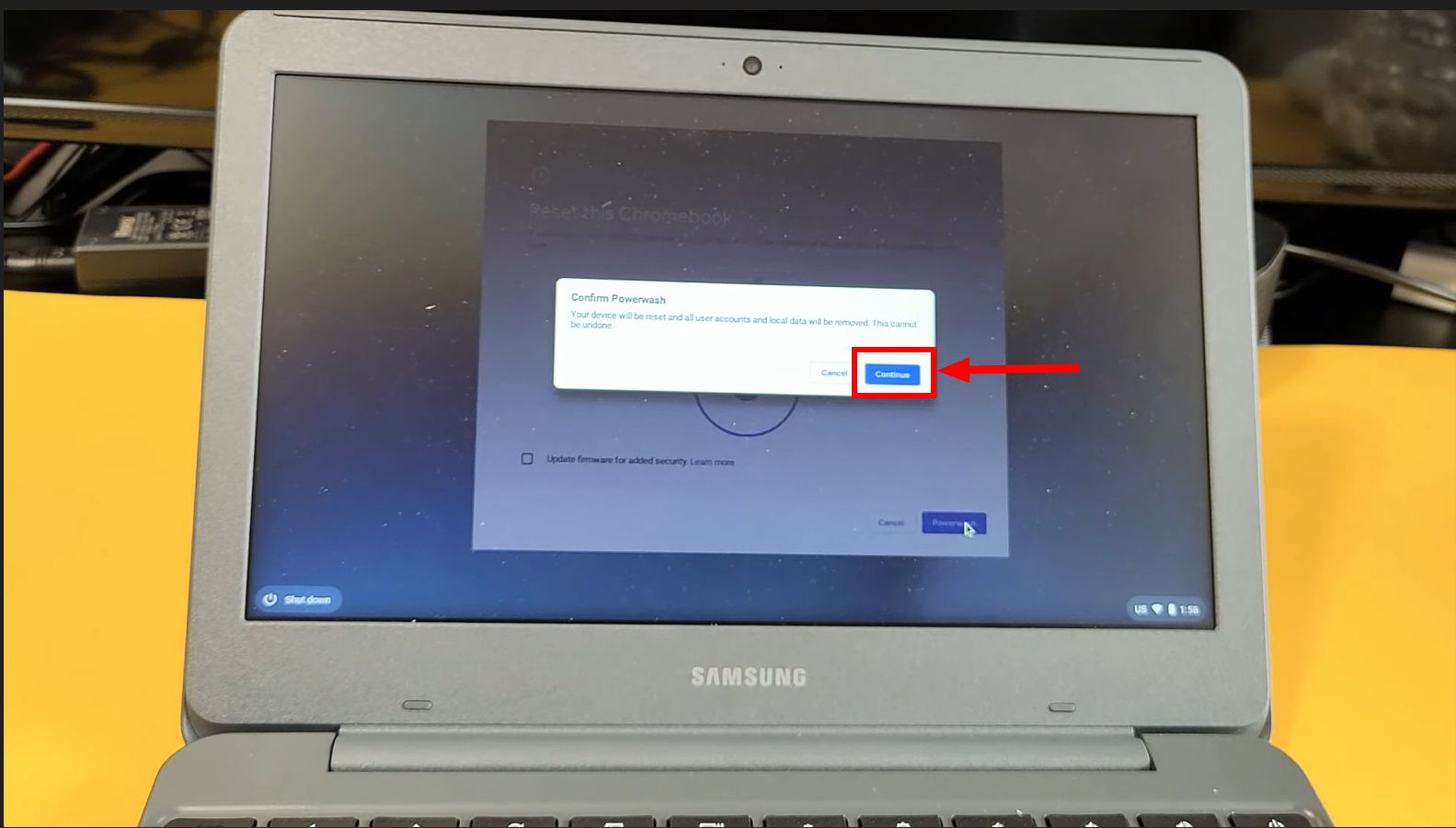 انقر على متابعة للتأكيد