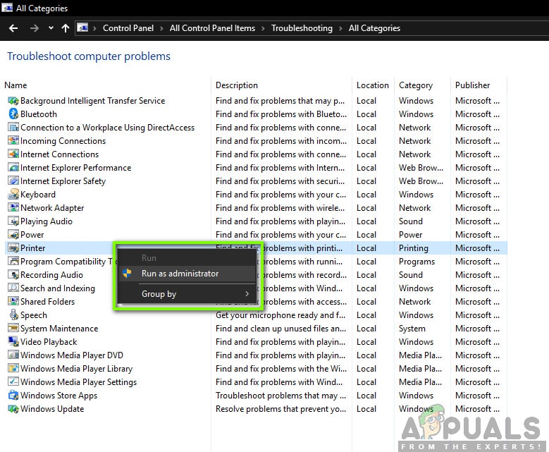 تحديد مستكشف أخطاء الطابعة ومصلحها