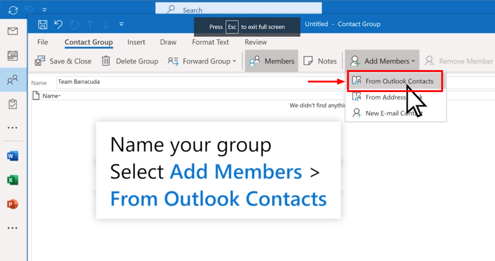 اختر من جهات اتصال Outlook
