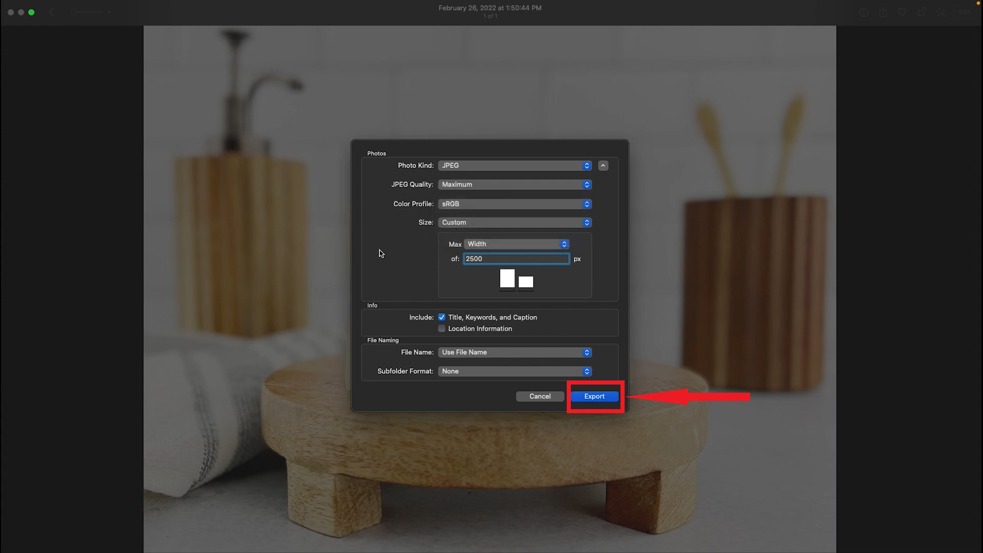 انقر على Export